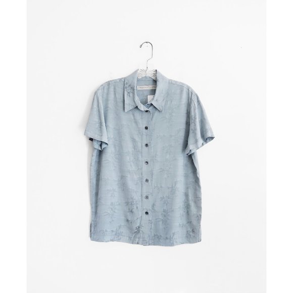 Raquel Allegra Light Dusty Blue Carina Short Sleeve Button Down Top 1 Small NWT - Picture 1 of 5